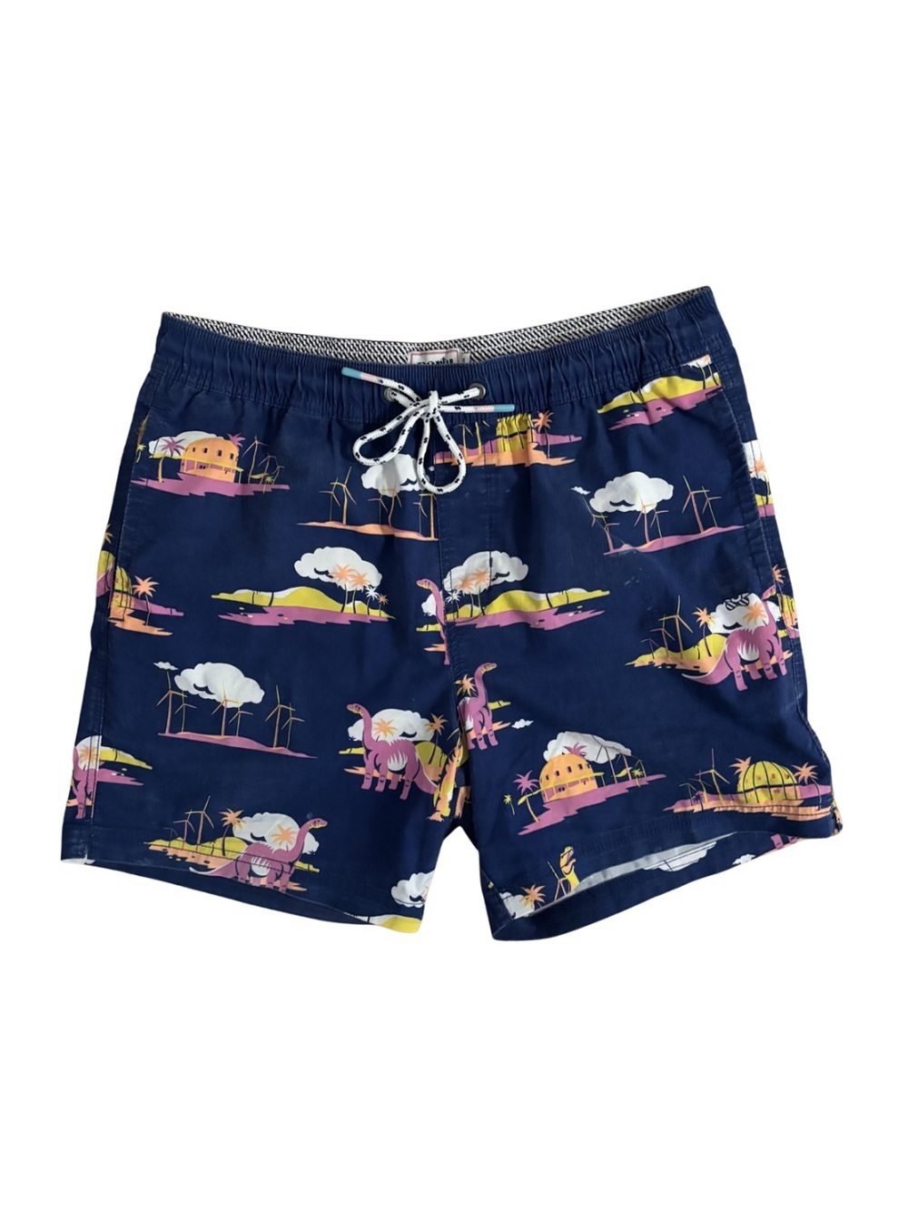 Party Pants Navy Tropical Dino Print Swim Trunks
